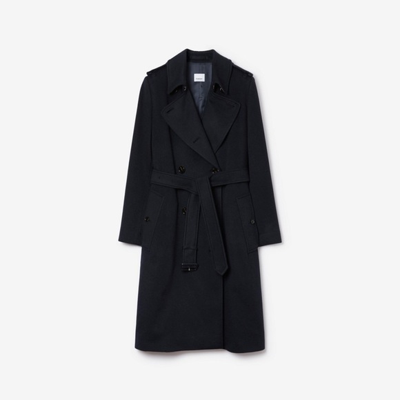 Burberry Cashmere Wool Blend Kensington Trench Coat Dark Blue UK4 - Picture 1 of 9